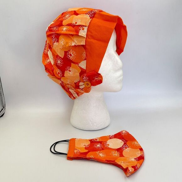 Women Surgical Scrub Hat With Matching Mask - Picture 11 of 11